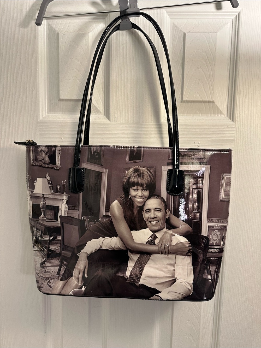 Obamas Photo-Print Tote Bag with Patent Handles